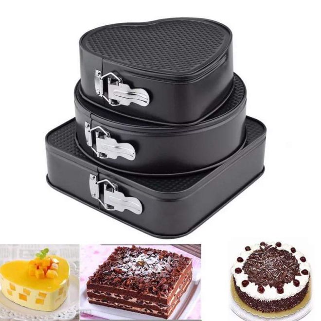 4, 7, 9 Inch | Leakproof Round Baking Pans with Quick Release Latch and Removable Bottom HomeBee Non-Stick Springform Pan Set of 3 3 piece Cheesecake Black Wedding Cake Bakeware Set 
